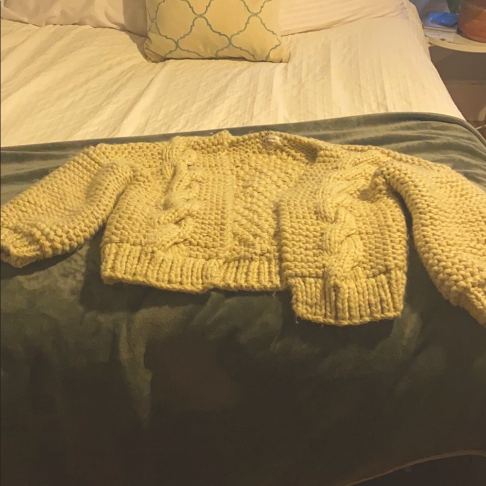 Hello Parry hand knit cable wool cardigan cream